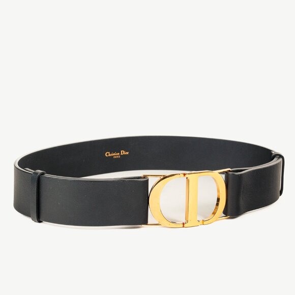 Christian Dior 30 Montaigne Black Leather CD-Buckle Belt - Picture 1 of 6